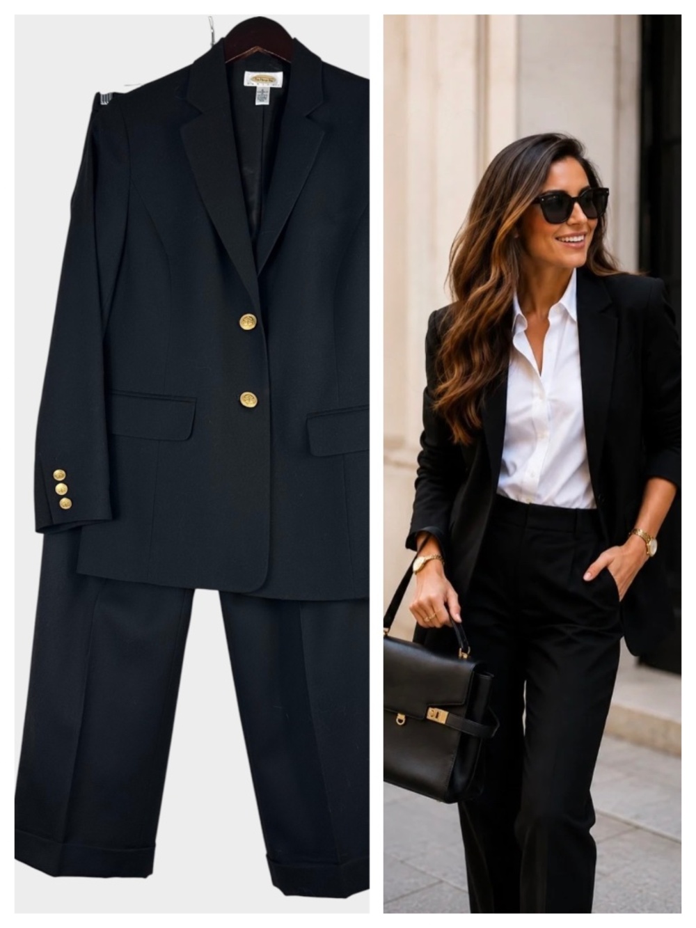 Talbots Pant Suit Set 2 pc. Blazer Jacket Pants Sz 6P 6 Petite Black 100% WOOL
